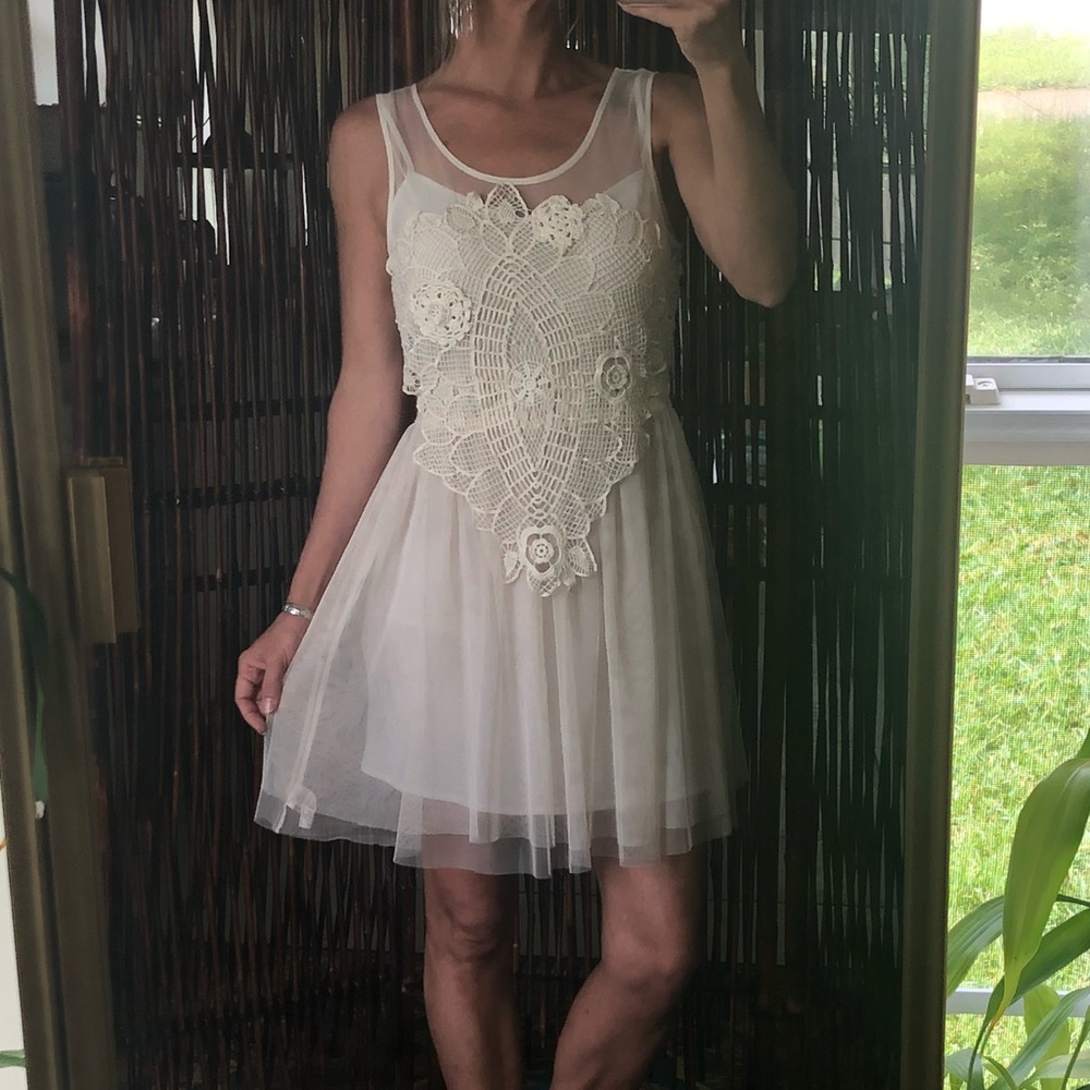 Free People Crochet Appliqué Mesh Dress